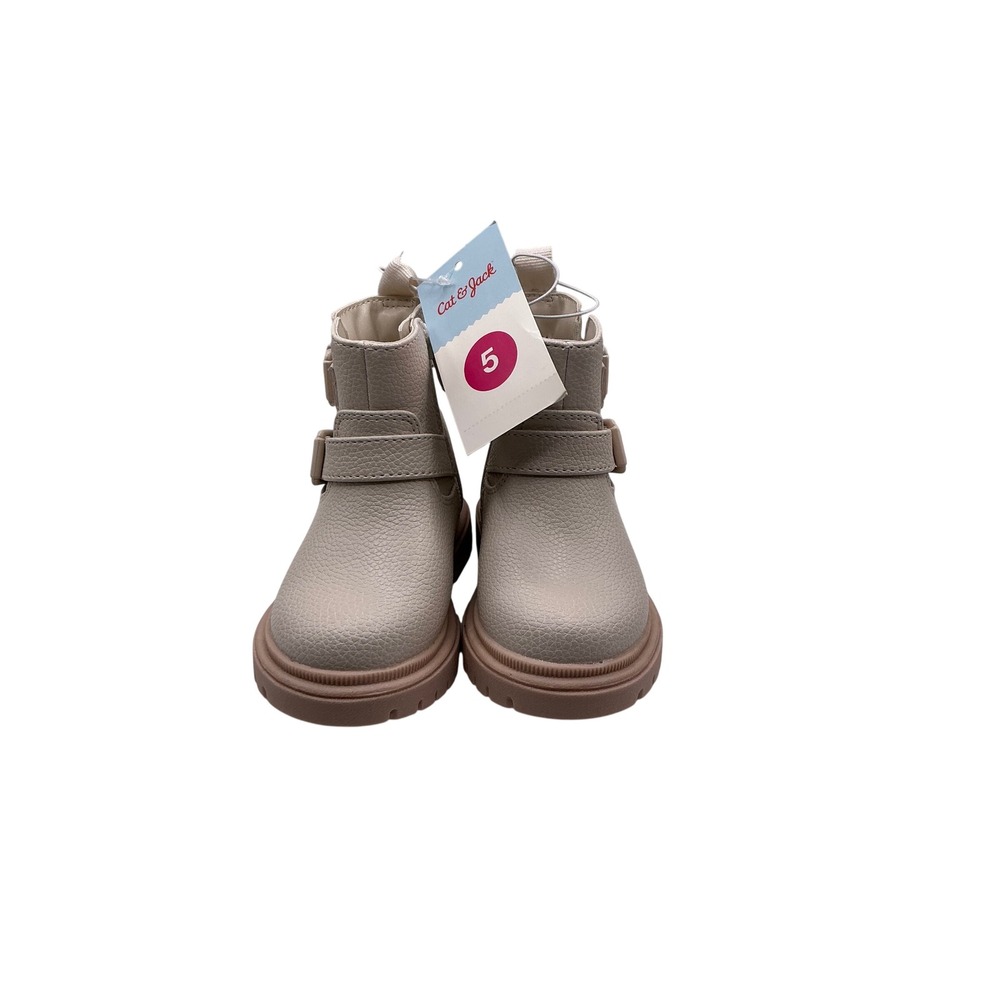 Cat &‎ Jack Kids Evie Cream Faux Leather Buckle Ankle Boots Size 5 NWT